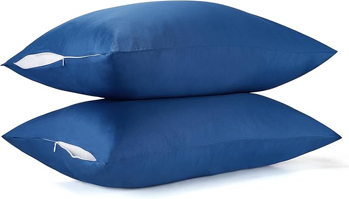 400 Thread Count Cotton Pillow Case King with Zipper, 40" L x 20" W, Cotton Pillow Protectors Cover- Set of 2 - Navy Blue - Pillows Not Included