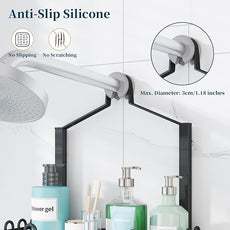 Consumest Shower Caddy Hanging – Rustproof Over Shower Head Hanger with Soap Holder and Hooks, Anti-Slip Shower Shelves for Storage, Bathroom Organizer for Apartment, Dorm, Black