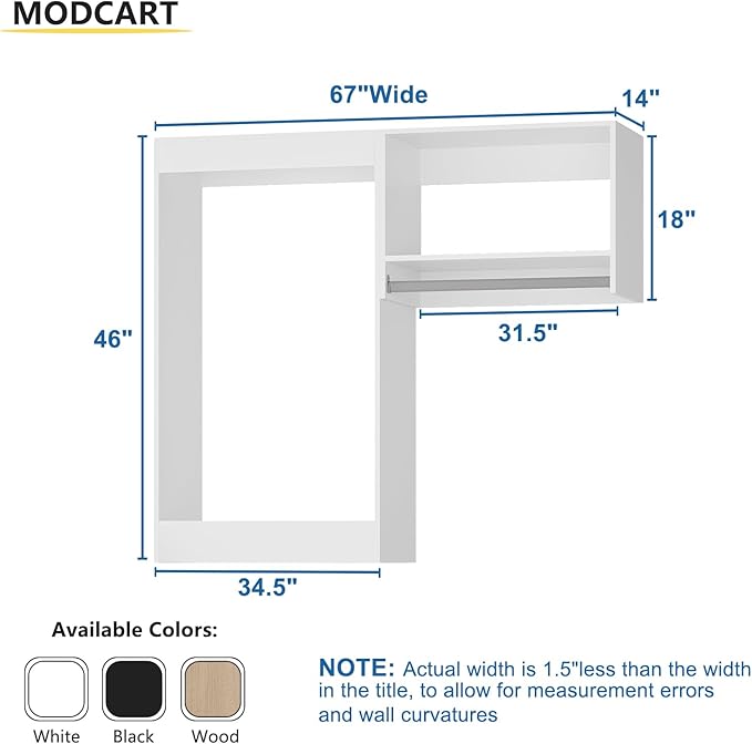 Modular Closet, 67" Wide Wardrobe Organizer - Wood Tower Closet Storage - Wall Mounted, White