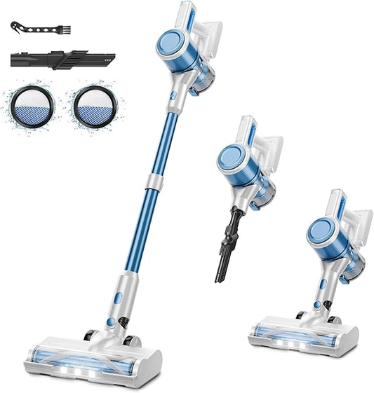 Cordless Vacuum Cleaner for Home - Lightweight, Stick Vacuum Clean with Rechargeable Battery, Max 45Mins Runtime, 8 in 1 Handheld Vacuum for Hardfloor & Carpets Pet Hair, Blue&White