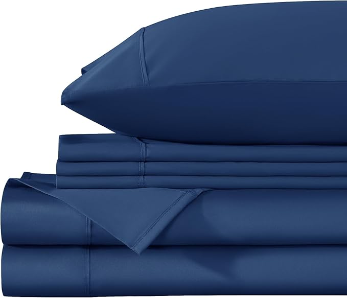 LBRO2M 1000 Thread Count 100% Egyptian Cotton Sheets Set 6 Piece Sets California King Bed Sheet Deep Pocket Sheet Set 16" Soft Comfortable All Season (California King, Navy Blue)