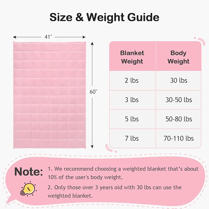 Kivik Weighted Blanket 7 lbs, 41" x 60" Pink Weighted Blankets for Small Single/Twin Size Bed, All-Season Breathable Soft Heavy Blanket for Travel, Calming & Sleep, Washable
