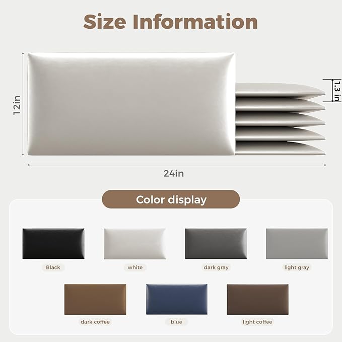 Black Stick-On Wall Mounted Headboard - 6-Piece Modular Bed Backboard for Queen Size Beds, 24 x 12 Inches Each, Easy-to-Install, Sound-Proofing, and Decorative Bed Headboard for Modern Bedrooms