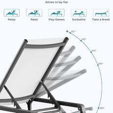 Aluminum Chaise Lounge Ourdoor - Foldable & Assemble Free Outdoor Lounge Chair with 5 Adjustable Backrest, Patio Lounge Chair for Outside Poolside Beach Pool, White