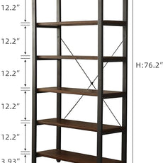 WH-AOERPYMY Natural Real Wood Bookcase,Industrial Bookshelf,6 Tier Solid Wood Open Book Shelf Storage,Metal Shelving Unit,Farmhouse Wide Etagere Bookcase for Office Living Bedroom (6 Tiers)