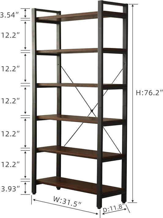 WH-AOERPYMY Natural Real Wood Bookcase,Industrial Bookshelf,6 Tier Solid Wood Open Book Shelf Storage,Metal Shelving Unit,Farmhouse Wide Etagere Bookcase for Office Living Bedroom (6 Tiers)