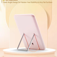 OMIRO Desk Makeup Mirror, 8 x 5 inches Table Mirror with Foldable Stand and Hanging Hole for Shaving and Travelling, Pink