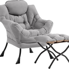 Cozy Lazy Chair and Ottoman, Large Contemporary Accent Lounge Chair Set, Leisure Upholstered Reading Armchair for Bedroom, Living Room, Dorm Rooms, Office