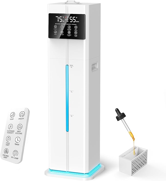 Cool Mist Humidifiers for Bedroom, Ultrasonic 2.4Gal 9L Quiet Top-Fill, Easy Clean with Essential Oil Tray, 360°Nozzle, 4 Speed, Remote, 60H Runtime, for Baby, Adults, Plants, Home, House, Large Room