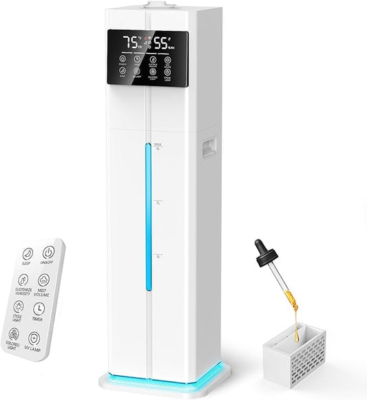 Cool Mist Humidifiers for Bedroom, Ultrasonic 2.4Gal 9L Quiet Top-Fill, Easy Clean with Essential Oil Tray, 360°Nozzle, 4 Speed, Remote, 60H Runtime, for Baby, Adults, Plants, Home, House, Large Room