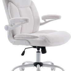 Executive Office Chair, Comfy Fabric Cloth Computer Chair Ergonomic Desk Chairs with Flip-up Armrests, Lumbar Support, 360° Swivel and Rocking Function for Home Office Chairs, White