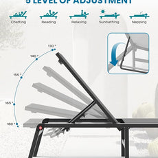 Foldable Pool Lounge Chairs, Aluminum Chaise Lounge Outdoor with 5 Positions Recliner - Free Assembly - Patio Lounge Chair for Poolside, Beach (Darkgray)