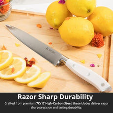 Yatoshi 15 Piece White Knife Block Set - Pro Kitchen Knife Set Ultra Sharp High Carbon Stainless Steel with Ergonomic Handle