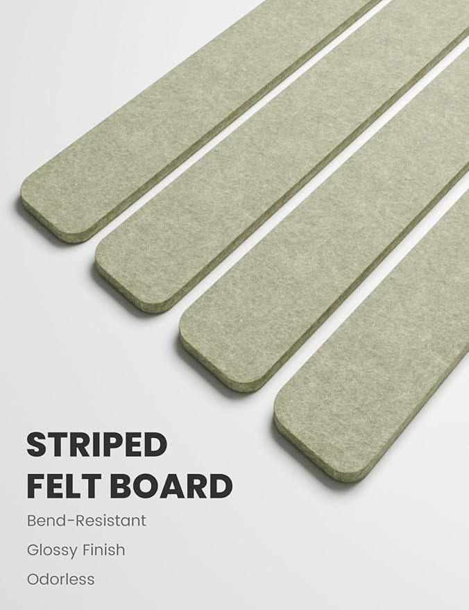 Cork Board Alternative Felt Strip Board 8-Pack 13"x2", Office Pin Board with 50 Push Pins, Adhesive Install for Bedroom Door & Home Office(Sage)