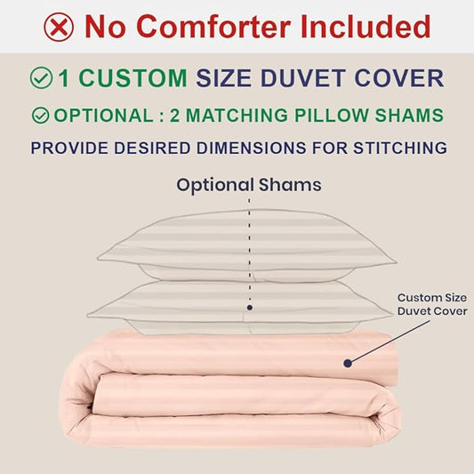 Kotton Culture Custom Duvet Cover -100% Egyptian Cotton Sateen 600 Thread Count Soft Breathable Durable Customizable Comforter Cover(Desired Dimensions)-Zipper Closure & 7 Internal Ties -Striped Peach