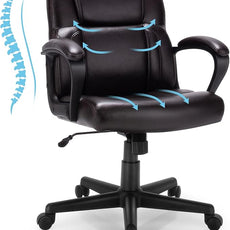 POWERSTONE Leather Executive Chair with 4in Thickened Cushion, Ergonomic Mid Back Office Desk Chair with Soft Padded Armrests for Home, Study and Office(Brown)