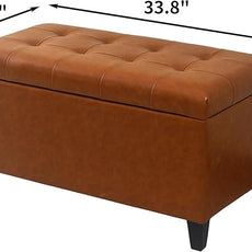 Joveco Storage Ottoman Bench, 33 Inches Faux Leather Rectangle Tufted Foot Stool for End Foot of Bed, Bedroom, Living Room, Cognac Brown