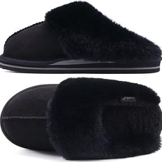 KuaiLu Womens Fluff Dual Memory Foam Slippers Ladies Cozy Arch Support Warm Scuff Slippers Slip on Comfy Winter House Shoes with Non-Slip Indoor Outdoor Hard Sole