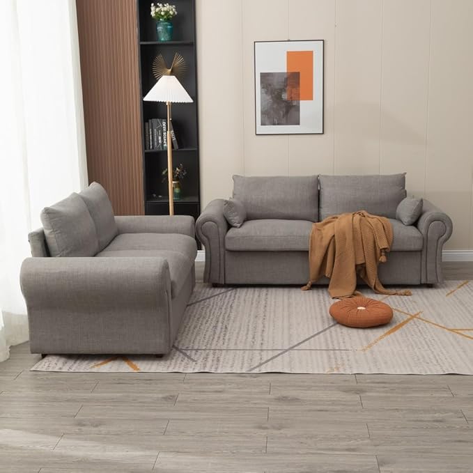 Panana Modern 2 and 3 Seats Loveseat Sofa Couch with Storage, Small Love Seat Couches for Living Room, Bedroom, Apartment, Office (Light Gray Linen Fabric, Ruched Arm - 2 Seater)