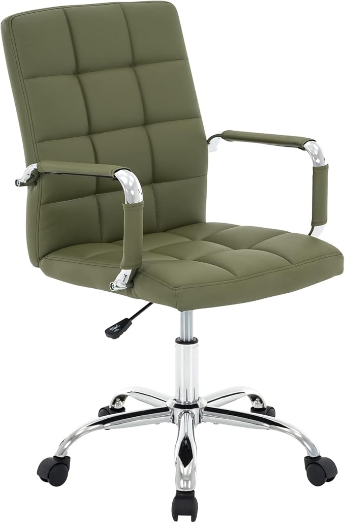 High Back Desk Chair, Modern PU Leather Home Office Task Chair with Arms, Adjustable Swivel Computer Executive Chair with Wheels (Olive Green)