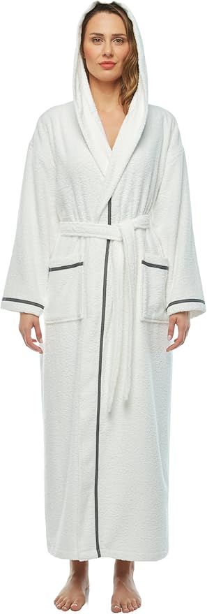 Arus Women's Hooded Classic Bathrobe Turkish Cotton Robe with Full Length Options