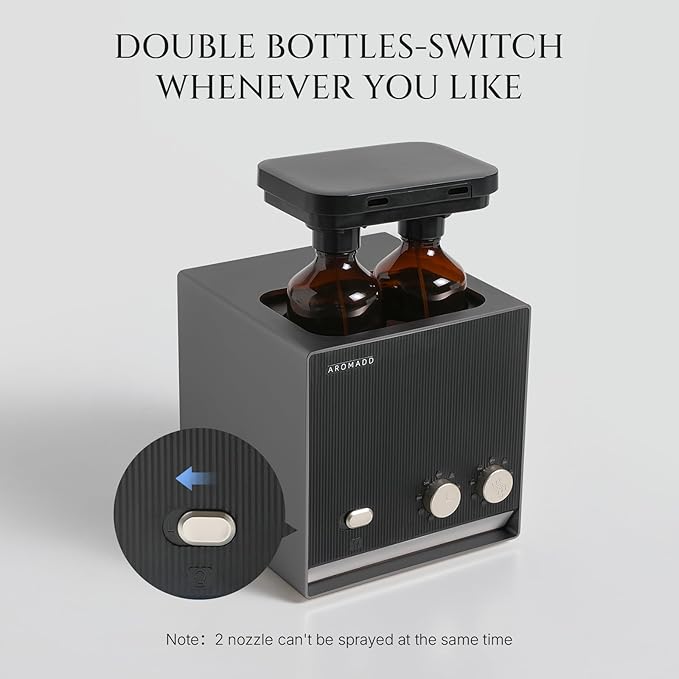 Smart Waterless Essential Oil Diffuser with Dual Nozzle, Cold Air Tech Scent Air Machine with 8 Timer Settings, 9 Mist Levels, Hotel Collection Diffuser for Home & Office (Black Titanium)