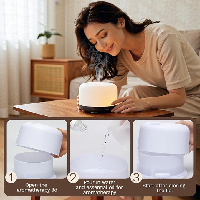 Essential Oil Diffuser 500ml,Aromatherapy Diffuser with 7 LED Lights,Quiet Air Humidifier 4-in-1 with Timer & Auto-Off,Compact Scent Diffuser for Bedroom,Yoga,SPA,Baby Room(Portable Model)