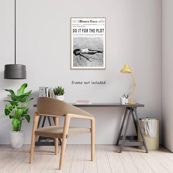 Vintage Women Times Do It for The Plot Wall Art Trendy Black and White Canvas Print Poster Vintage Woman Times Newspaper Prints Beachy Hot Girl Wall Decor for Bar Cart Girls Dorm Bedroom 12x16inch Unframed