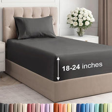 Extra Deep Pocket Twin Sheets - 3 Piece Breathable & Cooling Bed Sheets - Hotel Luxury Bed Sheet Set - Soft, Wrinkle Free & Comfy - Easily Fits Extra Deep Mattresses - Deep Pocket Charcoal Sheets Set
