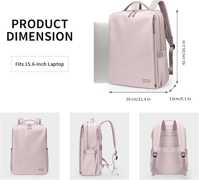 GOLF SUPAGS Stylish Laptop Backpack for Women Airline Approved Perfect for Work College and Travel Multi-Functional Casual Daypack Fits 15.6 Inch Notebook (Pinkish Grey)