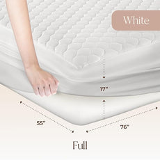 100% Cotton Organic Mattress Pad - Breathable & Cooling Mattress Protector Full Size - Premium 300GSM Quilted and Noiseless Machine Washable Organic Mattress Protector (White, Full)