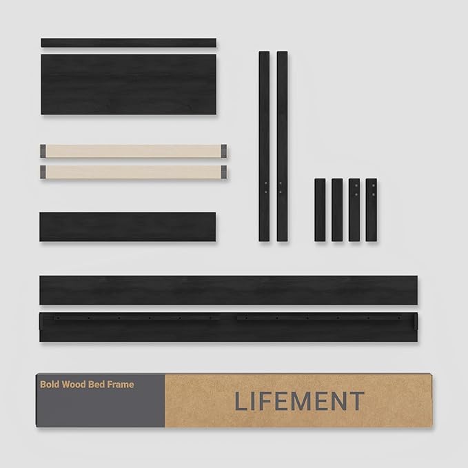 LIFEMENT King Signature Wood Platform Bed Frame Black, Noise-Free, Under Bed Storage, No Box Spring Needed, Easy Assembly