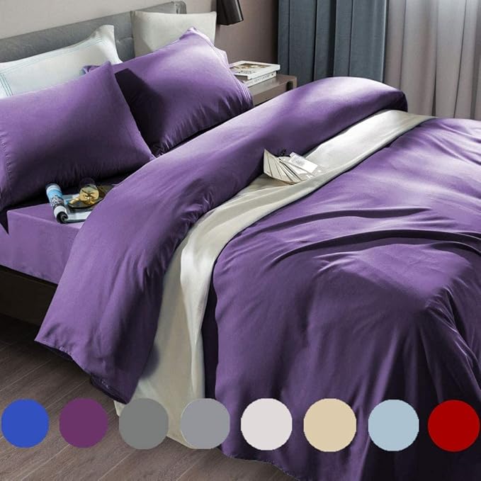 SONORO KATE Bed Sheet Set Super Soft Microfiber 1800 Thread Count Luxury Egyptian Sheets Fit 18-24 Inch Deep Pocket Mattress Wrinkle-6 Piece (Purple, Full)