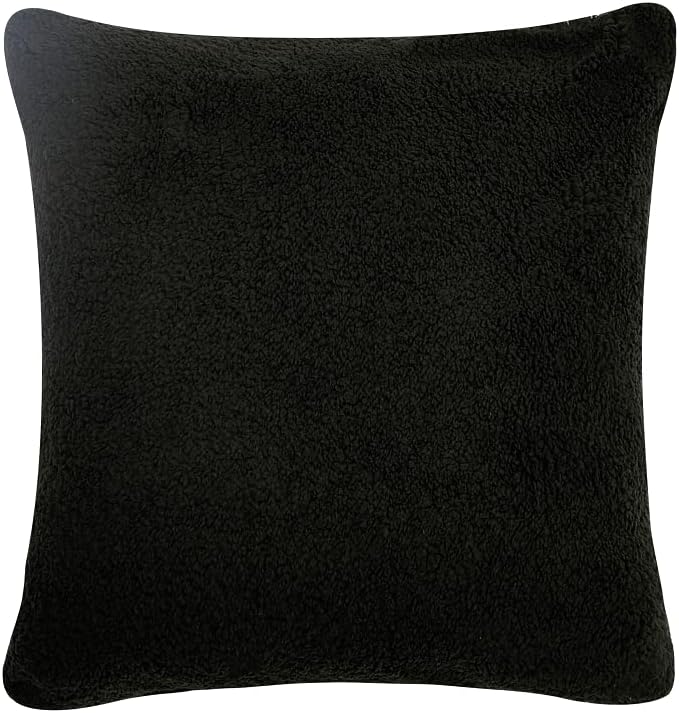 Reafort Ultra Soft Sherpa Euro Sham Pillow Case 26"x26" Replacement with Zipper Closure (Black, 26"x26" Euro Sham)