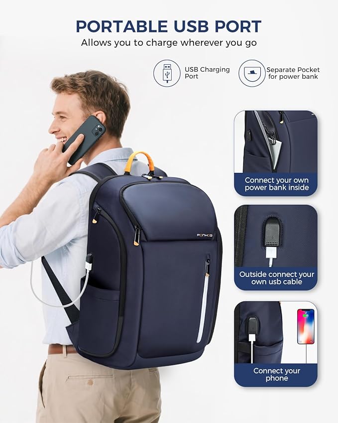 18 Inch Laptop Backpack for Men, Business Travel Anti-Theft Backpack with USB Charging Port, Water Resistant Computer Bag Carry On Flight Approved for Work College Weekender, Blue