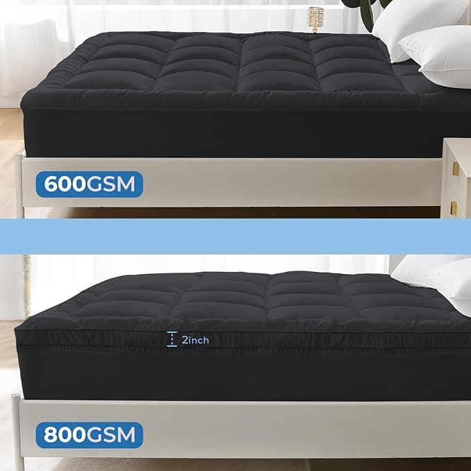 YUGYVOB Full Mattress Topper - 600GSM Extra Thick Cooling & Breathable Mattress Pad with Deep Pocket 8"-21" & Soft Down Alternative Filling, Grey