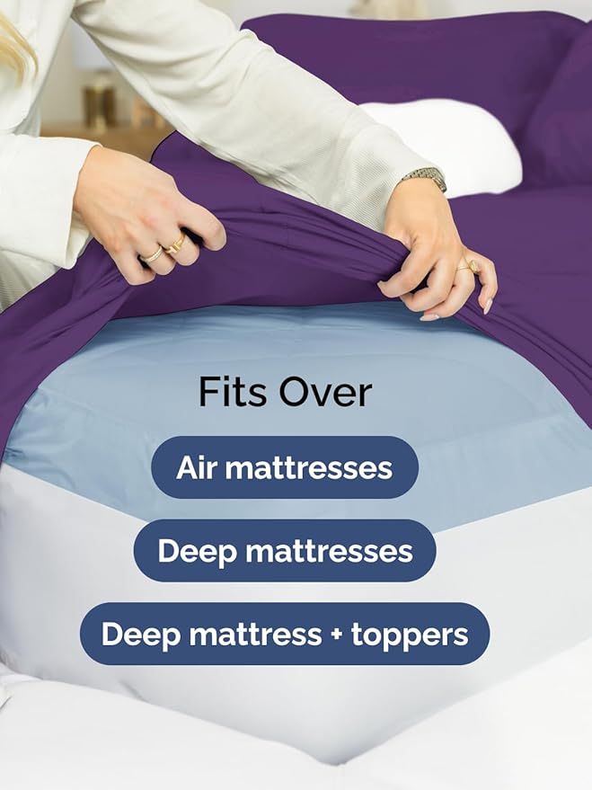 Extra Deep Pocket King Sheets - 4 Piece Breathable & Cooling Bed Sheets - Hotel Luxury Bed Sheet Set - Soft, Wrinkle Free & Comfy - Easily Fits Extra Deep Mattresses - Deep Pocket Purple Sheets Set