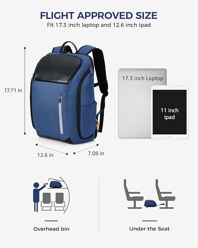 17 Inch Laptop Backpack for Men, Business Travel Anti-Theft Backpack with USB Charging Port, Water Resistant Computer Bag Carry On Flight Approved for Work College Weekender, Light Blue