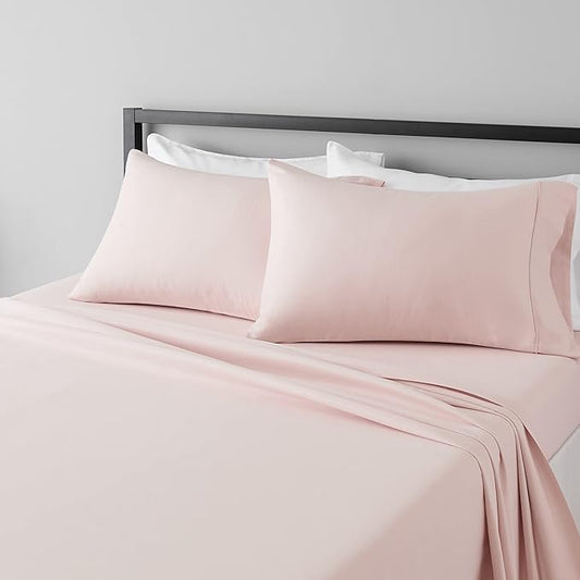 Amazon Basics Lightweight Super Soft Easy Care Breathable Microfiber 4-Piece Bed Sheet Set with 14-Inch Deep Pockets, King, Blush Pink, Solid AmazonBasics