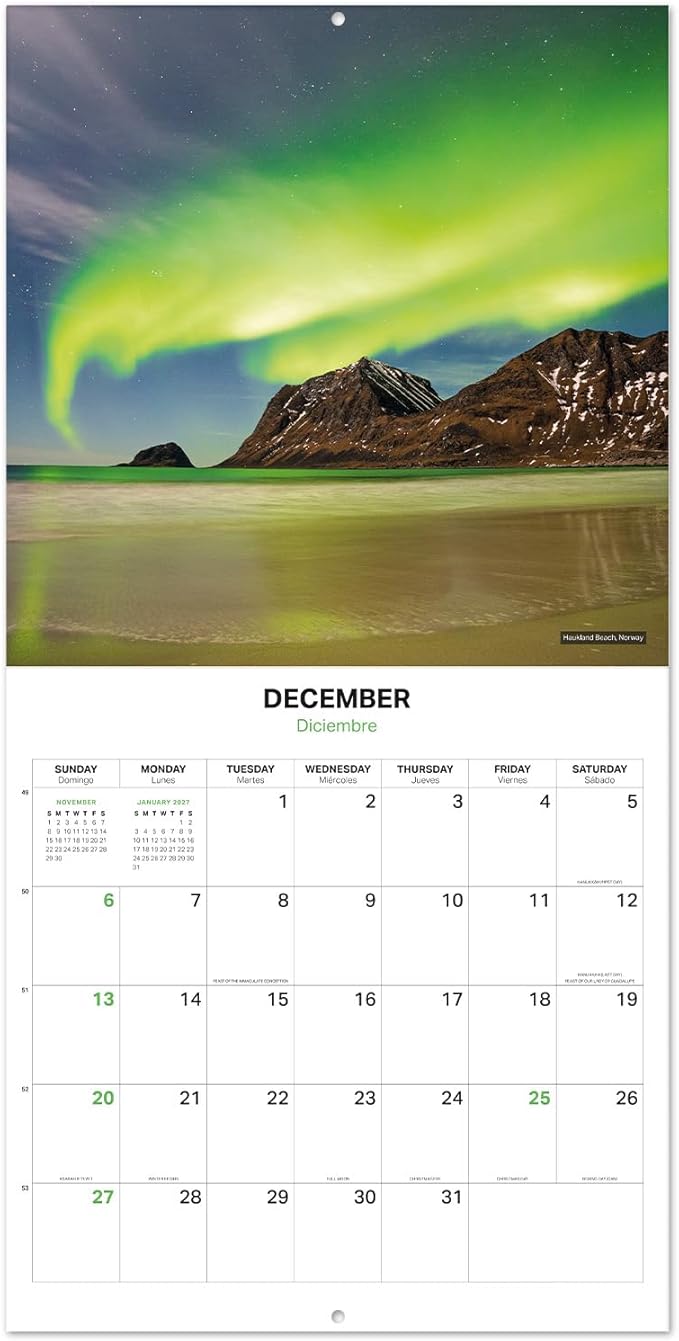 Nature Wall Calendar 2026 12" x 12" FSC® Plastic Free - Starts Week On Sunday | Family Planner Travel Calendar 2026