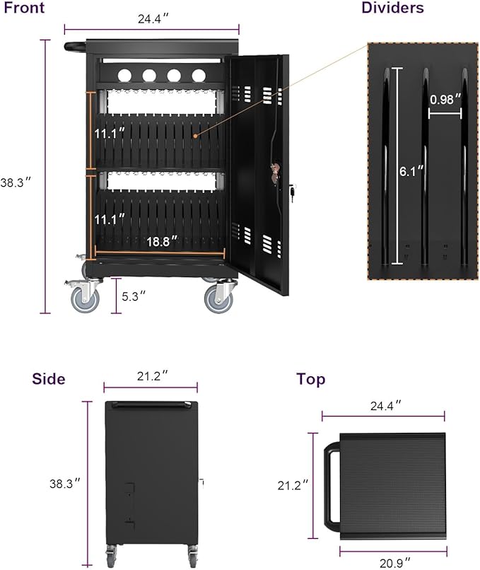 Laptop Charging Cart, 30 Laptop Storage Cart, Electronic Combination Lock,Mobile Charging Cabinet for iPads up to 16.3", Chromebook Devices, Cord Management.School,Business.Black