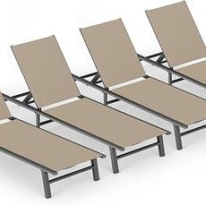 Ciokea Aluminum Outdoor Lounge Chair Set of 4- No Assembly Needed, Foldable Patio Chaise Lounge with 5 Adjustable Positions, Reinforced Frame for Extra Durability, Pool Beach Lounge Chair,Khaki