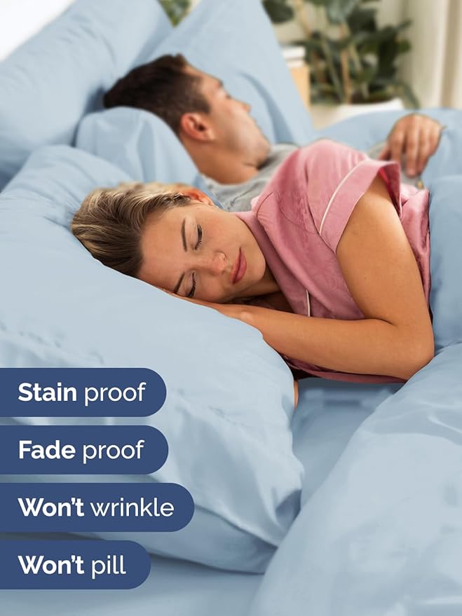 Extra Deep Pocket King Sheets - 4 Piece Breathable & Cooling Bed Sheets - Hotel Luxury Bed Sheet Set - Soft, Wrinkle Free & Comfy - Easily Fits Extra Deep Mattresses - Deep Pocket Sky Blue Sheets Set