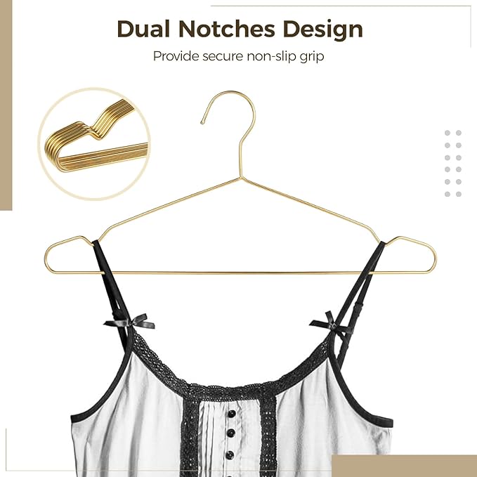 Gold Metal Hangers for Clothes - 30 Pcs Stainless Steel Wire Clothes Hangers, Heavy-Duty, Space-Saving for Coat Suit Dress