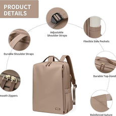 Stylish Laptop Backpack for Women Airline Approved Perfect for Work College and Travel Multi-Functional Casual Daypack Fits 15.6 Inch Notebook (Champagne)