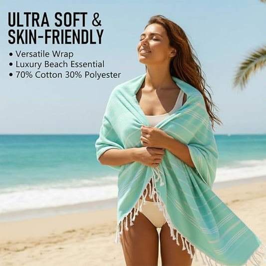 6 Pack Cotton Turkish Beach Towel Lightweight Thin Travel Vacation Essentials Oversized XL Towels Set for Pool Swim Bath Camping Cruise Accessories Absorbent Quick Dry Sand Free Bulk clearance Striped