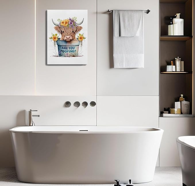 Jatinoo Highland Cow Decor Are You Pooping?Funny Bathroom Wall Art, Apartment Or Farmhouse Bathroom Decor Western & Highland Cow Lovers