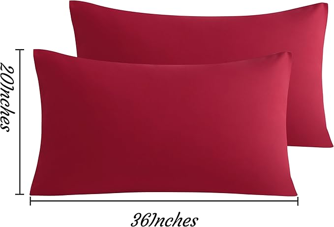 NTBAY King Pillow Cases Set of 2, 2 Pack Brushed Microfiber 20x36 Pillow Cases, Soft, Wrinkle, Fade, Stain Resistant Wine Red Pillow Cases with Envelope Closure, 20x36 Inches, Wine Red