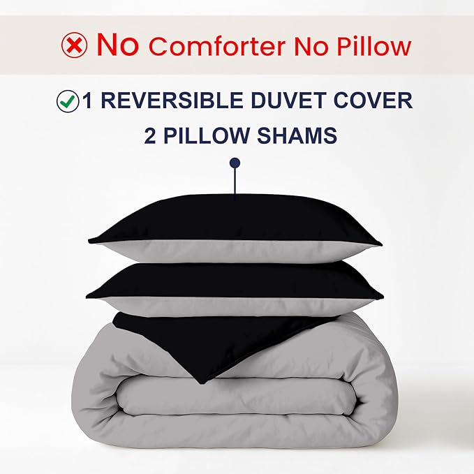 Kotton Culture 3 Pc Queen Size Duvet Cover Set- 100% Egyptian Cotton Sateen 600 TC Ultra Soft Premium Durable Comforter Cover Zipper Closure & Corner Ties (Night's Shadow, Queen/Full 90" X 90")