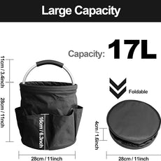 Bucket 17L Cleaning Organizer with Handle with 6 Pockets Foldable Storage Blue Portable Cleaning Bucket Bag Shower Box Home Garden Multifunctional Camping Storage Basket (Black)